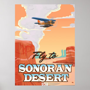 Poster de viagens de Cartoon do Deserto Sonoran.