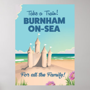 Poster de viagens de castelo de areia BURNHAM-ON-S