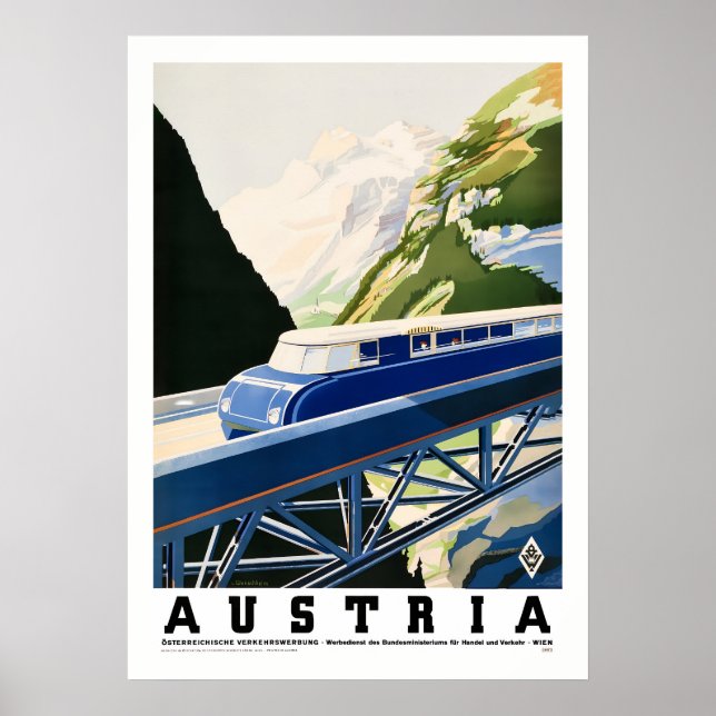 Poster de viagens de comboio Vintage Austria | Ret (Frente)