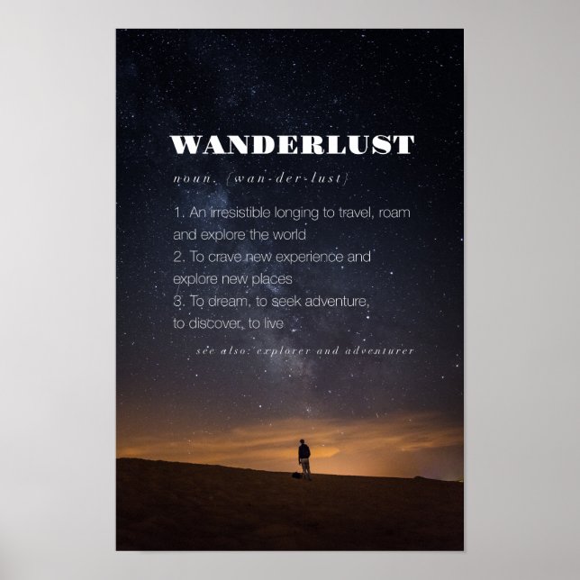 Poster de viagens de Definição de Palavra Wanderlu (Frente)