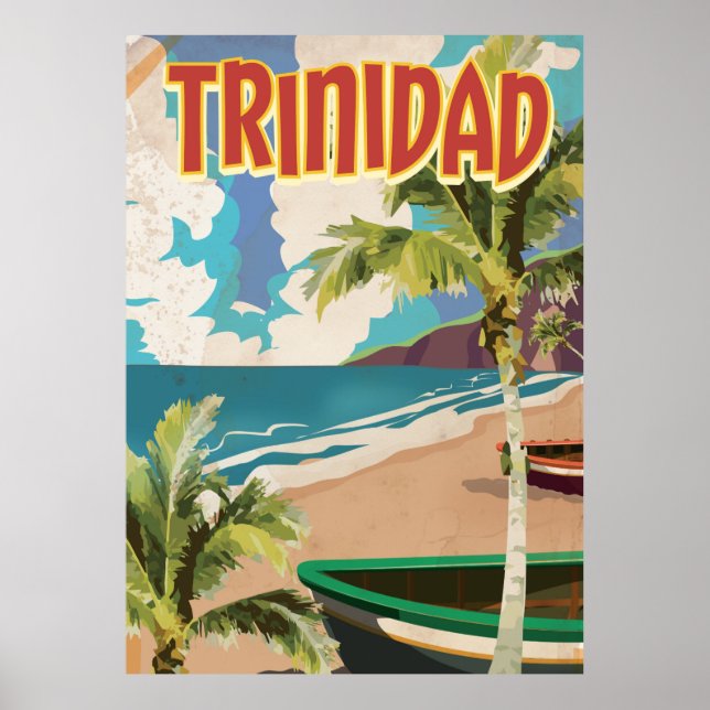 Poster de viagens de desenho animado de Trinidad (Frente)