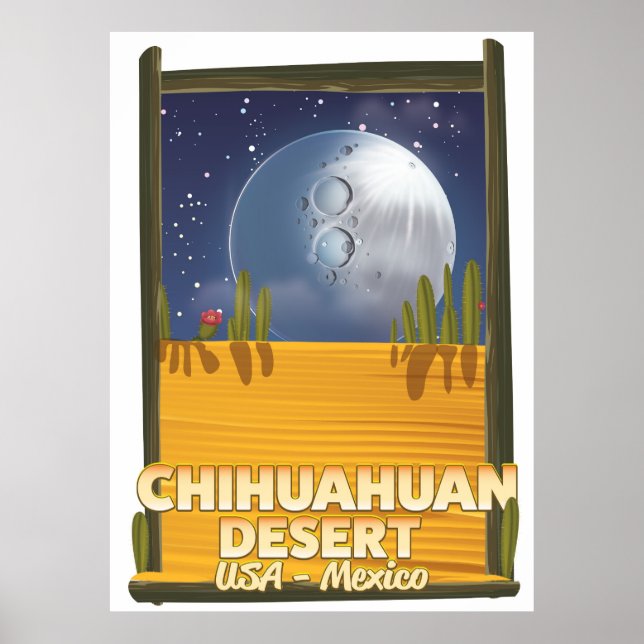Poster de viagens de desenho animado do deserto Ch (Frente)