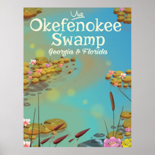 Poster de viagens de desenho do Okefenokee Swamp