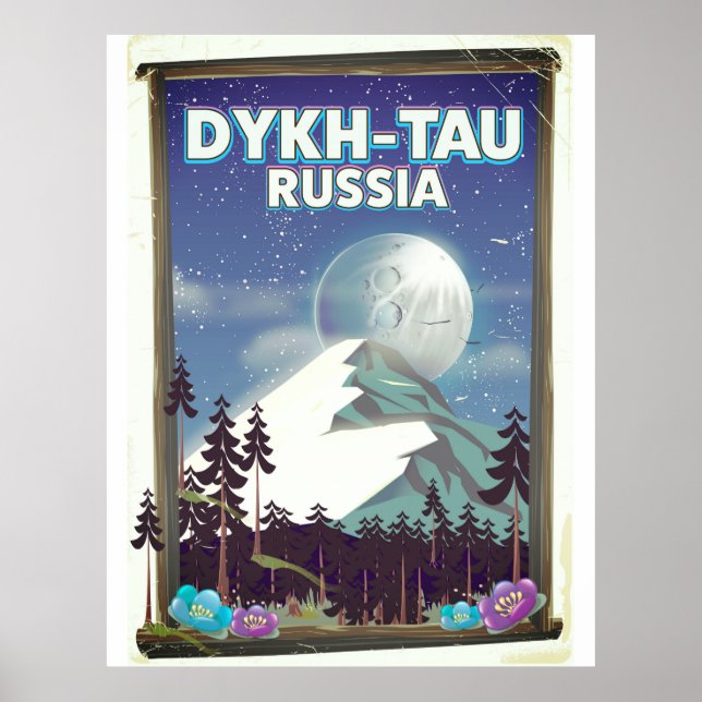 Poster de viagens de Dykh-Tau Rússia. (Frente)