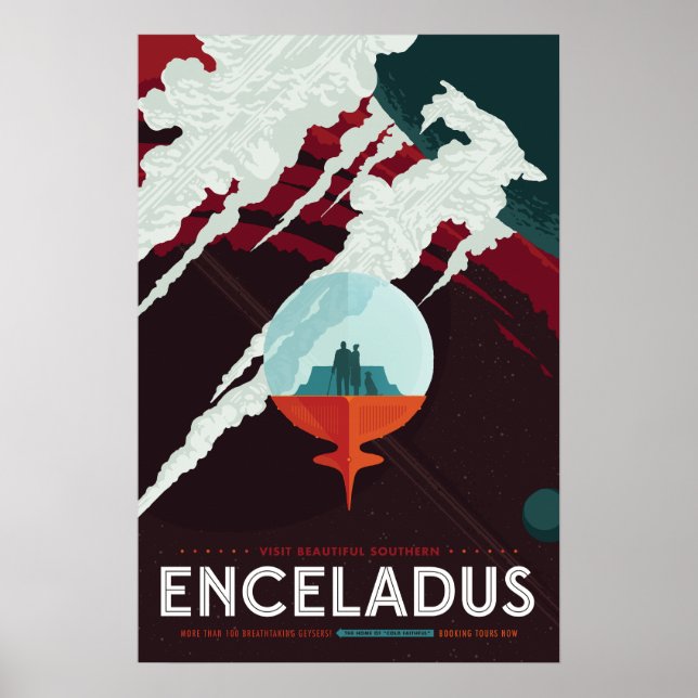 Poster de viagens de Espaço Vintage do Enceladus (Frente)