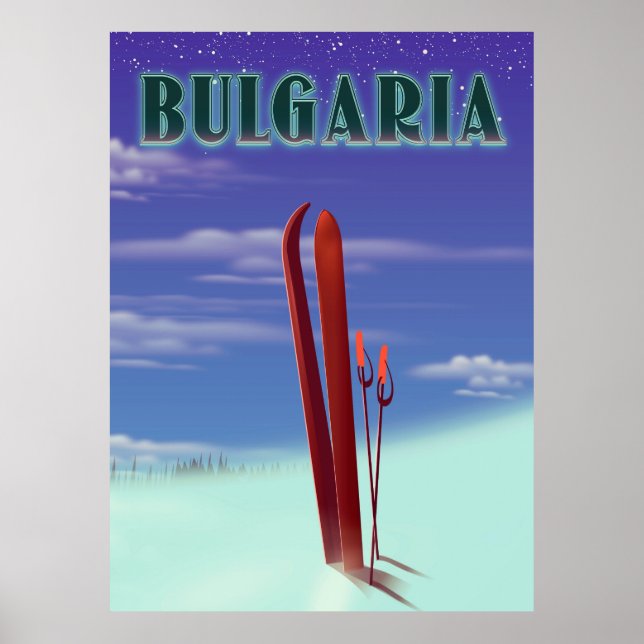 Poster de viagens de esqui da Bulgária (Frente)