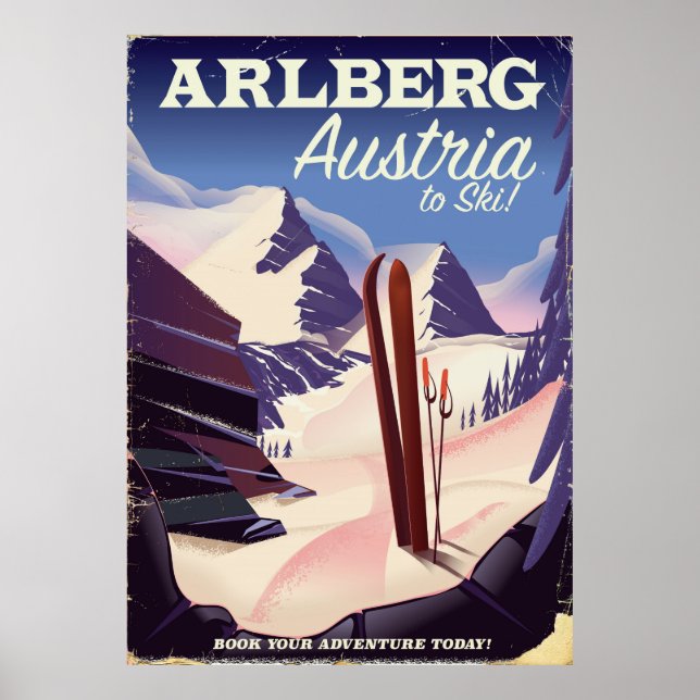 Poster de viagens de esqui de Arlberg Áustria (Frente)