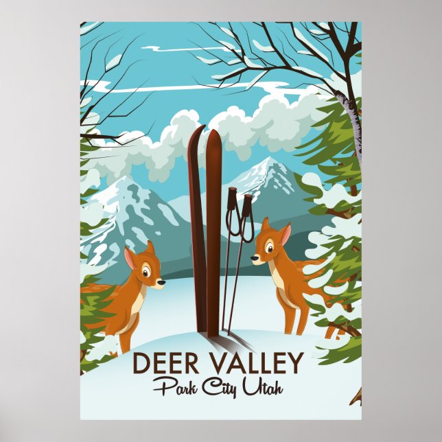 Poster de viagens de esqui de Deer Valley Park Cit (Frente)