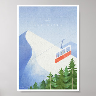 Poster de viagens de Esqui do Alps Vintage
