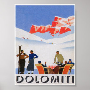 Poster de viagens de Esqui Dolomês Vintage