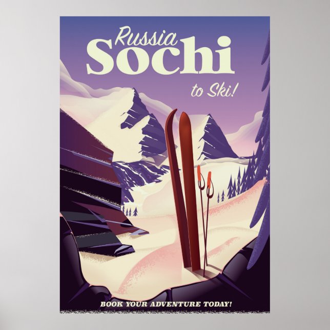 Poster de viagens de Esqui Sochi Rússia (Frente)