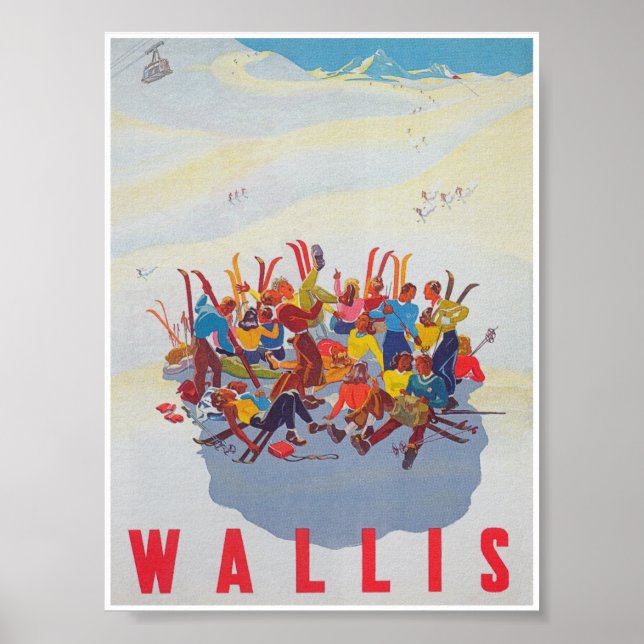 Poster de viagens de Esqui Suiça Wallis (Frente)