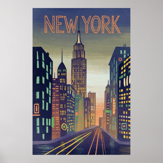 Poster de viagens de Estilo de Vintage Nova Iorque (Frente)
