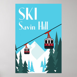 Poster de viagens de Estilo do Ski Savin Hill Vint