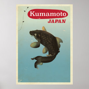 poster de viagens de estilo vintage Kumamoto no Ja