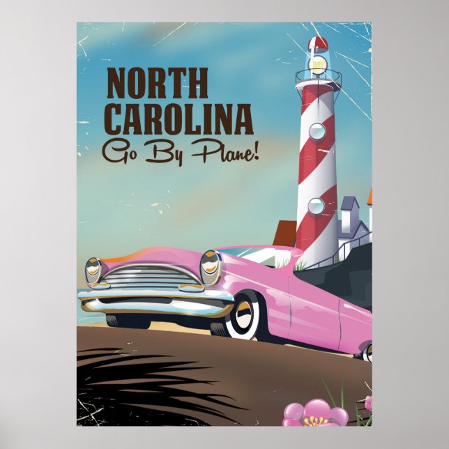 Poster de viagens de Farol da Carolina do Norte (Frente)