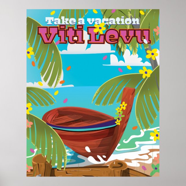 Poster de viagens de férias de Viti Levu. (Frente)