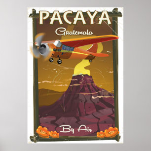 Poster de viagens de Guatemala do vulcão de Pacay