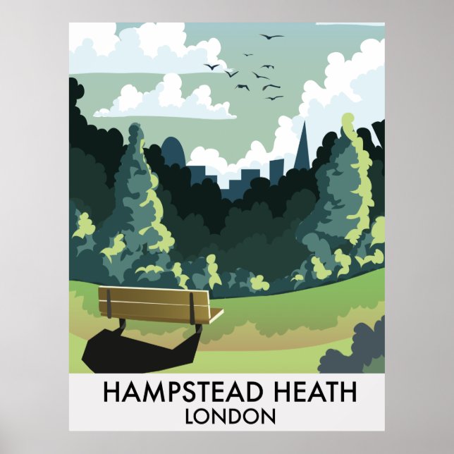 Poster de viagens de Hampstead Heath London. (Frente)