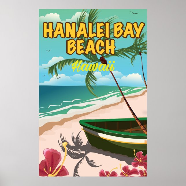 Poster de viagens de Hanalei Bay Beach Hawaii (Frente)