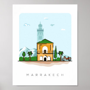 Poster de viagens de ilustração marraquexe em Ma