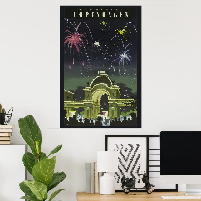 Poster de viagens de Ilustração Vintage Copenhagen (Escritório em casa)