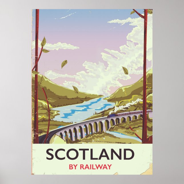 Poster de viagens de locomotivas da Scotland Vinta (Frente)