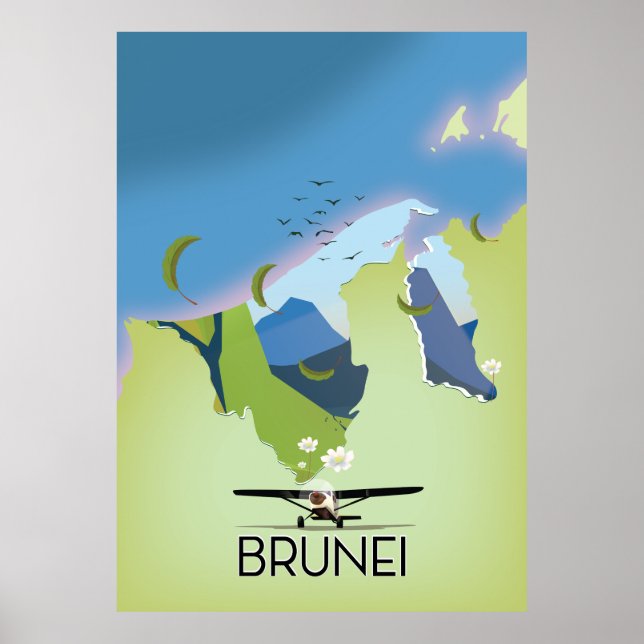 Poster de viagens de Mapa Brunei (Frente)