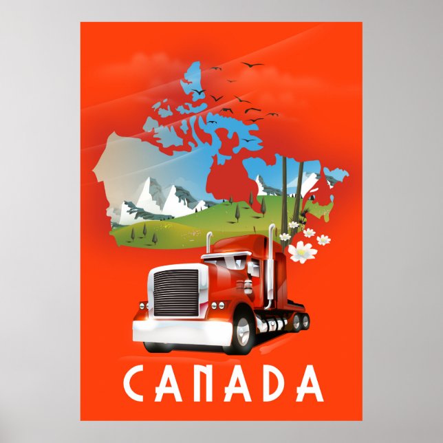 Poster de viagens de mapa de caminhões do Canadá (Frente)