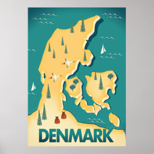 Poster de viagens de mapa de estilo Vintage na Din
