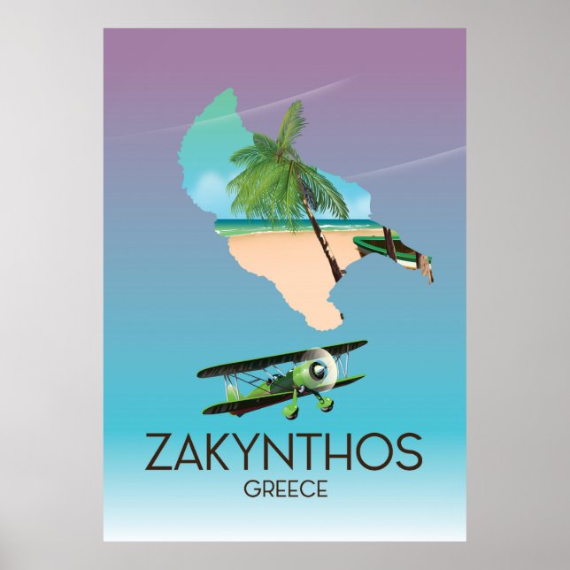 Poster de viagens de mapa de Grécia Zakynthos (Frente)