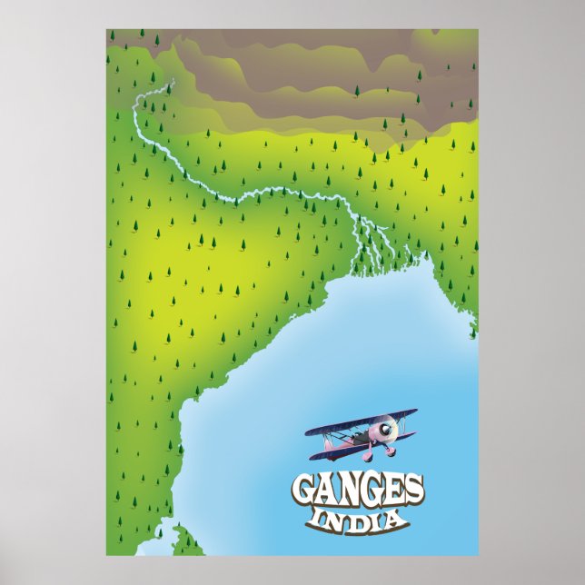 Poster de viagens de mapa do Ganges India (Frente)