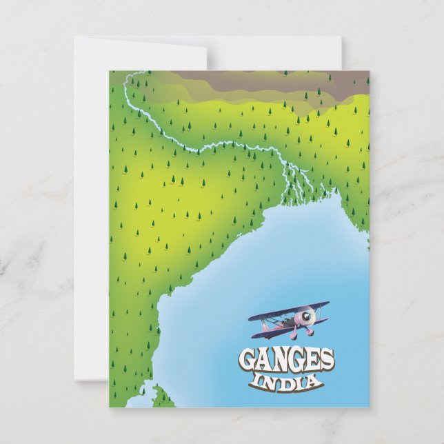 Poster de viagens de mapa do Ganges India (Frente)