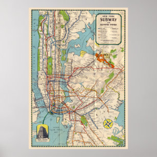 Poster de viagens de Mapa do Metrô de Nova York