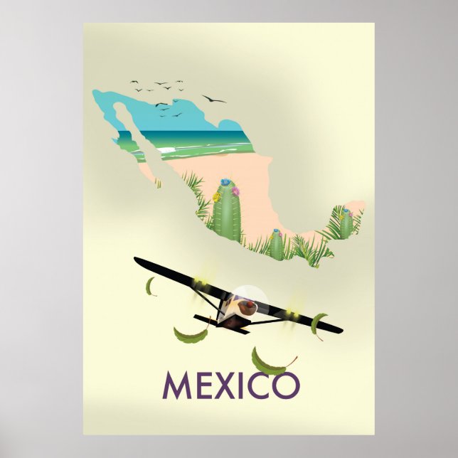 Poster de viagens de Mapa do México (Frente)