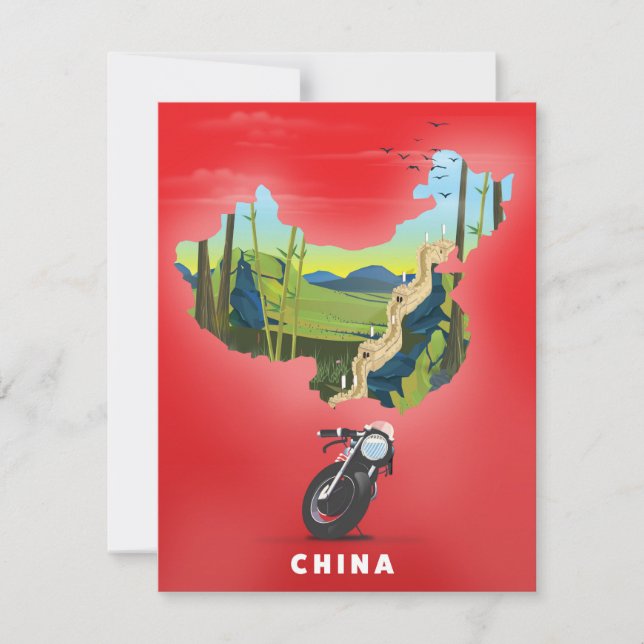 Poster de viagens de mapa ilustrado da China (Frente)