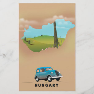 Poster de viagens de mapa ilustrado da Hungria