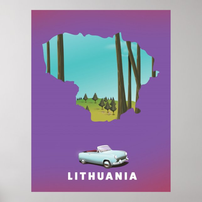 Poster de viagens de mapa ilustrado da Lituânia (Frente)