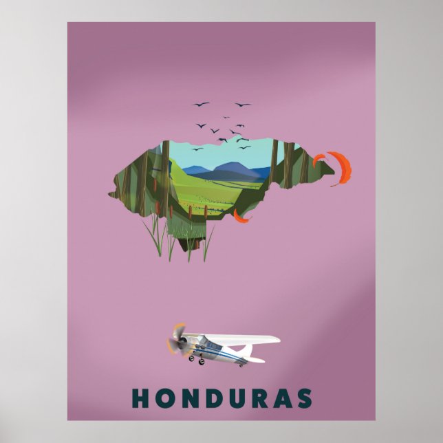 Poster de viagens de mapa ilustrado de Honduras (Frente)