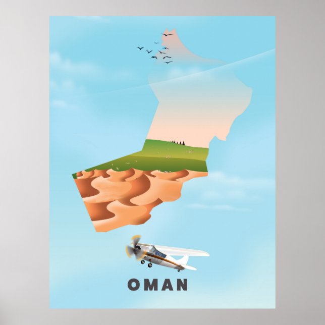 Poster de viagens de mapa ilustrado de Omã (Frente)