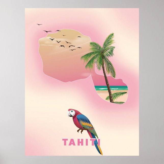Poster de viagens de mapa ilustrado do Taiti (Frente)