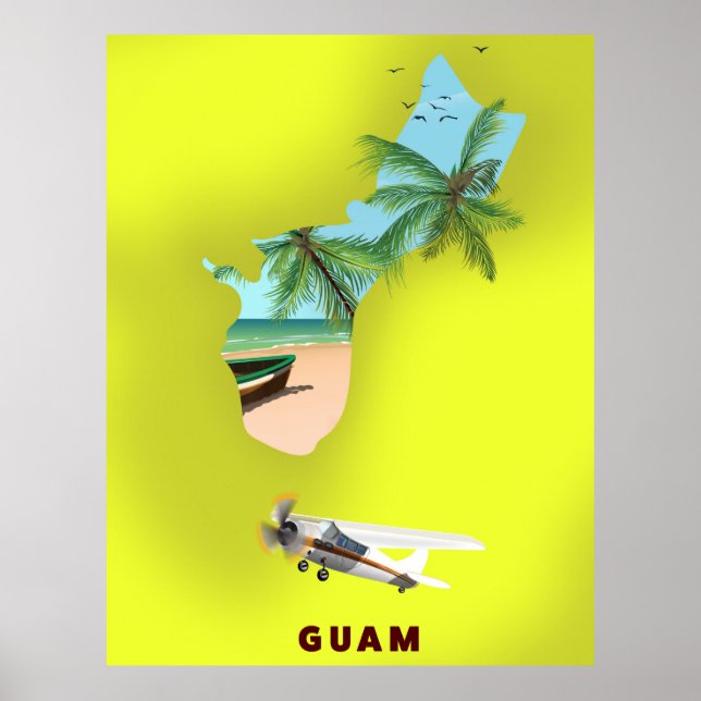 Poster de viagens de mapa ilustrado por Guam (Frente)