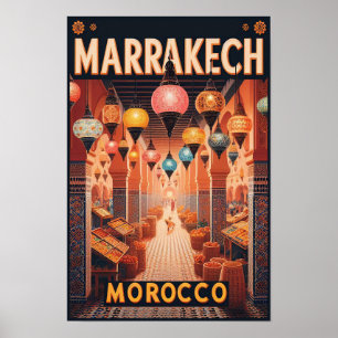 Poster de viagens de Mercado Vintage em Marrocos