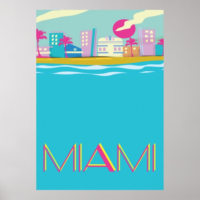Poster de viagens de Miami Vintage em 1980 (Frente)