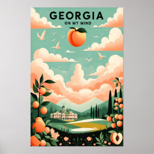 Poster de viagens de Pêssego Vintage Georgia