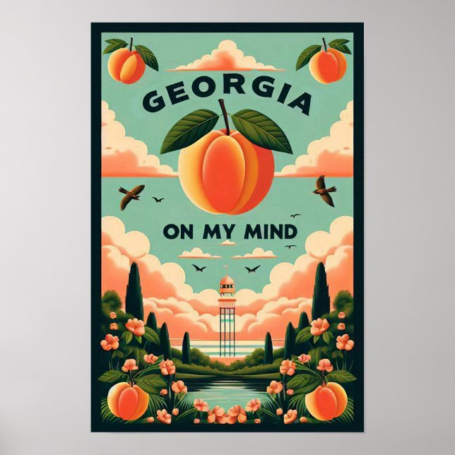 Poster de viagens de Pêssego Vintage Georgia (Frente)