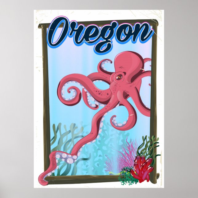 Poster de viagens de polvo de Oregon. (Frente)
