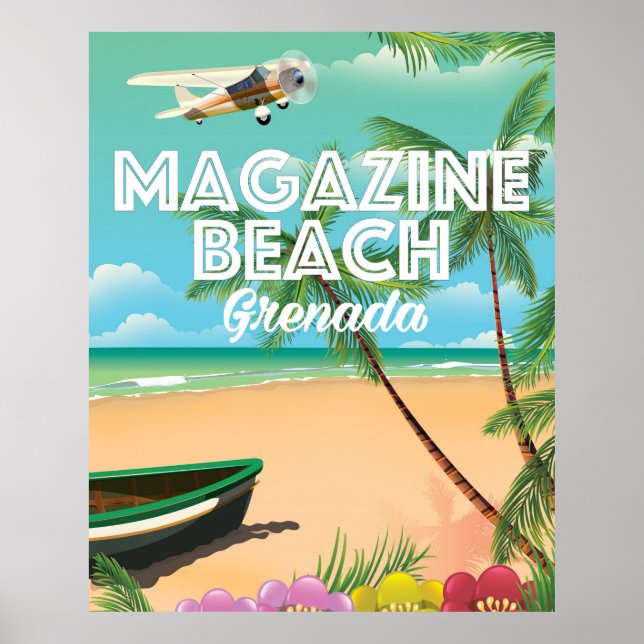 Poster de viagens de Praia da Revista Grenada (Frente)