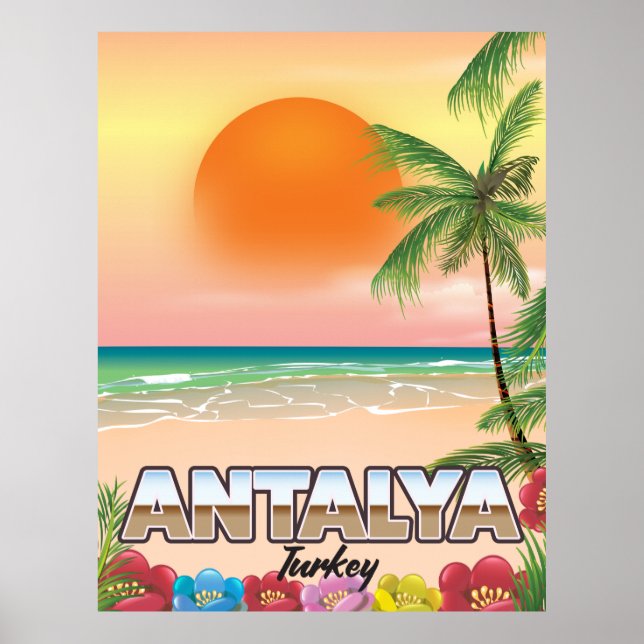 Poster de viagens de praia de Antalya Turkey (Frente)