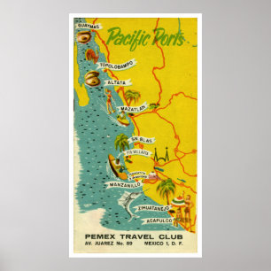 Poster de viagens de praia do Vintage Mexico